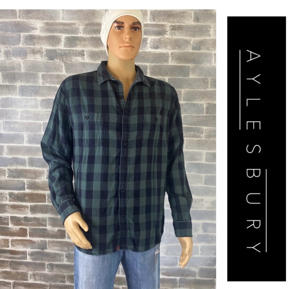 Mens Alesbury 100% Cotton Button Up Long Sleeve Shirt 2 pockets Blue/green XL